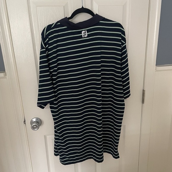 FootJoy FJ Mens Size XL Golf Polo Shirt Blue White Green Striped Raspberry Falls - Picture 5 of 7